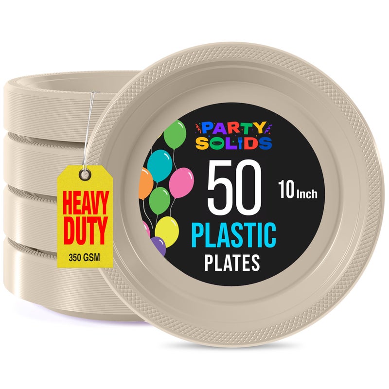 Exquisite Party Solids Ivory Plastic Plates For Party Supplies 10 Ivory Disposable Plates Heavy Duty 50 Pcs Plastic Dinnerware Sets Heavy Duty 350 GSM Disposable Dinnerware Set